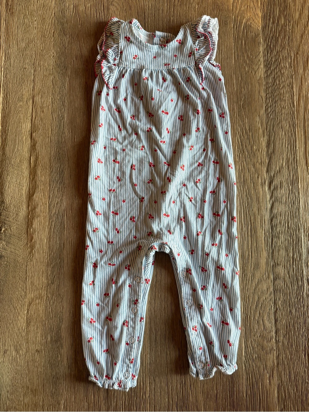 Carters Striped Baby Romper with Red Flower Print